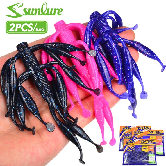 Sunlure RL019 Creature Bait 2pcs, Multi-Leg Soft Plastic Lure for Bass Snakehead Pike, 6 Colors