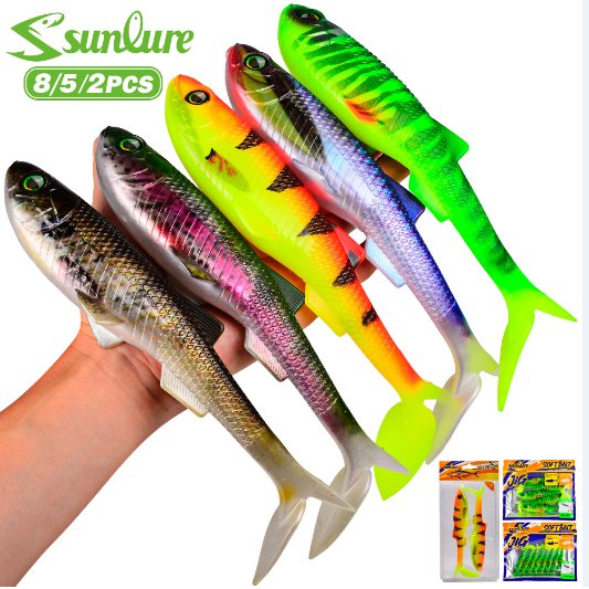Sunlure RL5600 Realistic Shad Soft Bait, Paddle Tail Swimbaits for Bass Pike Zander, 4 Sizes / 5 Colors