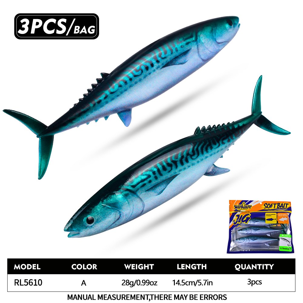 Sunlure RL5610 Mackerel Soft Bait 3pcs, Saltwater Swimbaits for Tuna Sea Bass Amberjack, Lifelike Ocean Lures photo 4