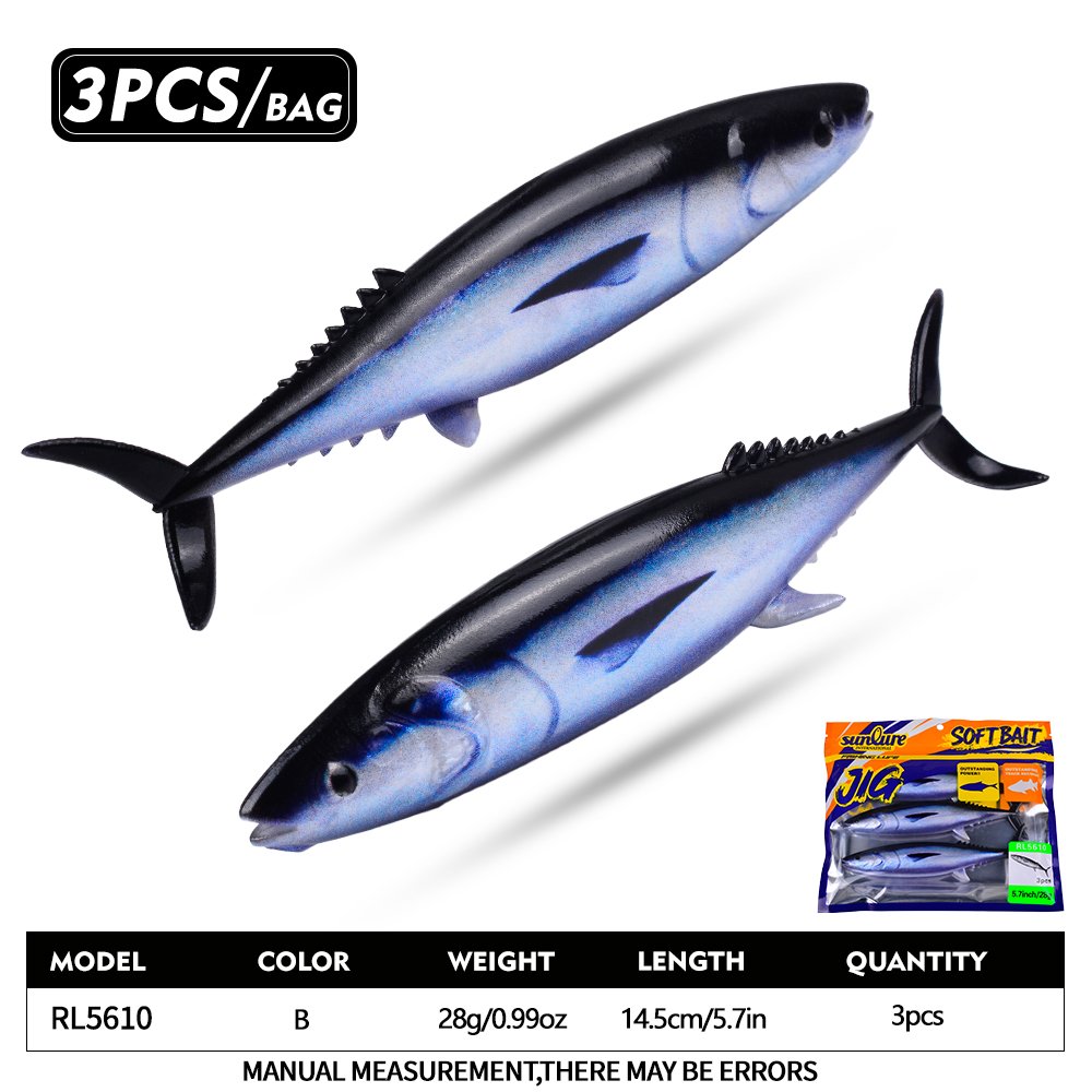 Sunlure RL5610 Mackerel Soft Bait 3pcs, Saltwater Swimbaits for Tuna Sea Bass Amberjack, Lifelike Ocean Lures photo 5