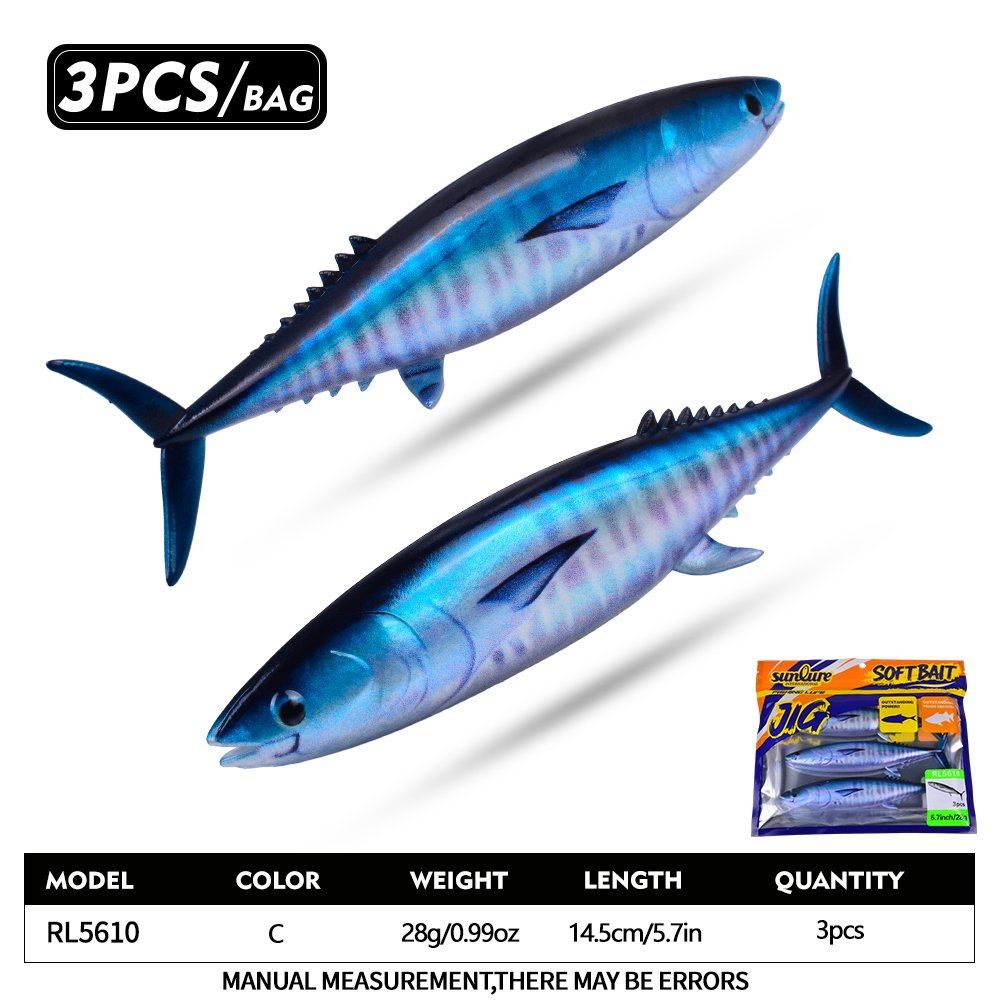 Sunlure RL5610 Mackerel Soft Bait 3pcs, Saltwater Swimbaits for Tuna Sea Bass Amberjack, Lifelike Ocean Lures photo 6