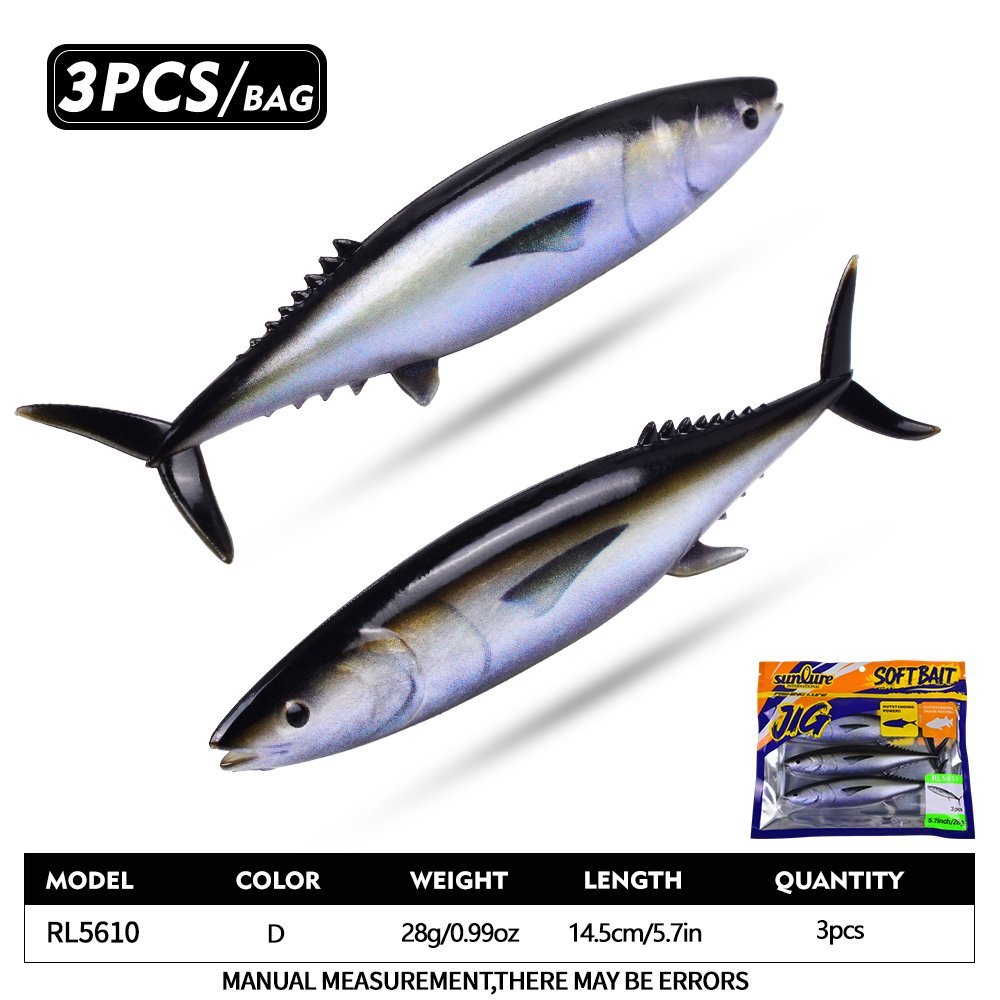 Sunlure RL5610 Mackerel Soft Bait 3pcs, Saltwater Swimbaits for Tuna Sea Bass Amberjack, Lifelike Ocean Lures photo 7