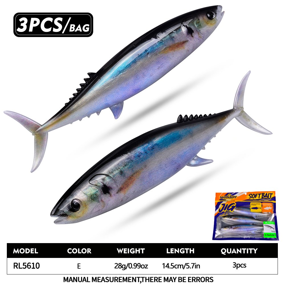Sunlure RL5610 Mackerel Soft Bait 3pcs, Saltwater Swimbaits for Tuna Sea Bass Amberjack, Lifelike Ocean Lures photo 8