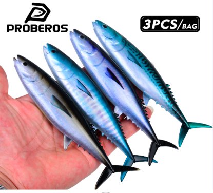 Sunlure RL5610 Mackerel Soft Bait 3pcs, Saltwater Swimbaits for Tuna Sea Bass Amberjack, Lifelike Ocean Lures