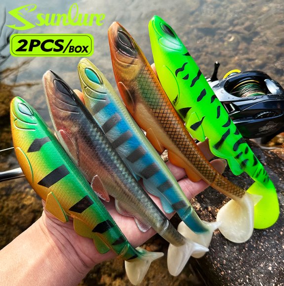 Sunlure SL1002 Paddle Tail Swimbait, Boxed Soft Shad Lures for Pike Muskie Zander, 2 Sizes / 6 Colors