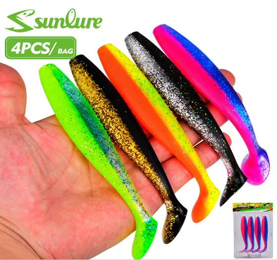 Sunlure SL1008 Glittrande paddelstjärtswimbait, Glittriga mjukplast-shadjiggar för blackbass gädda, 2 storlekar / 10 färger