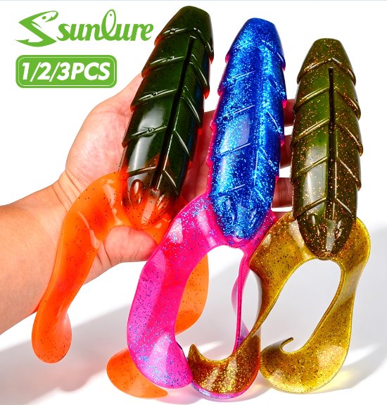 Sunlure SL1010 Giant Curly Tail Grub, XXL Soft Plastic Lures for Muskie Pike Catfish, 3 Sizes / 6 Colors