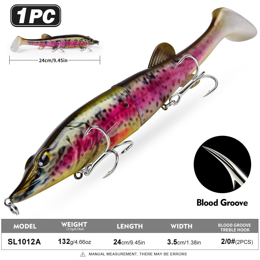 Sunlure SL1012 Two-Jointed Soft Glide Bait, Slow Sinking Segment Swimbait for Pike Muskie Bass, 6 Colors photo 5
