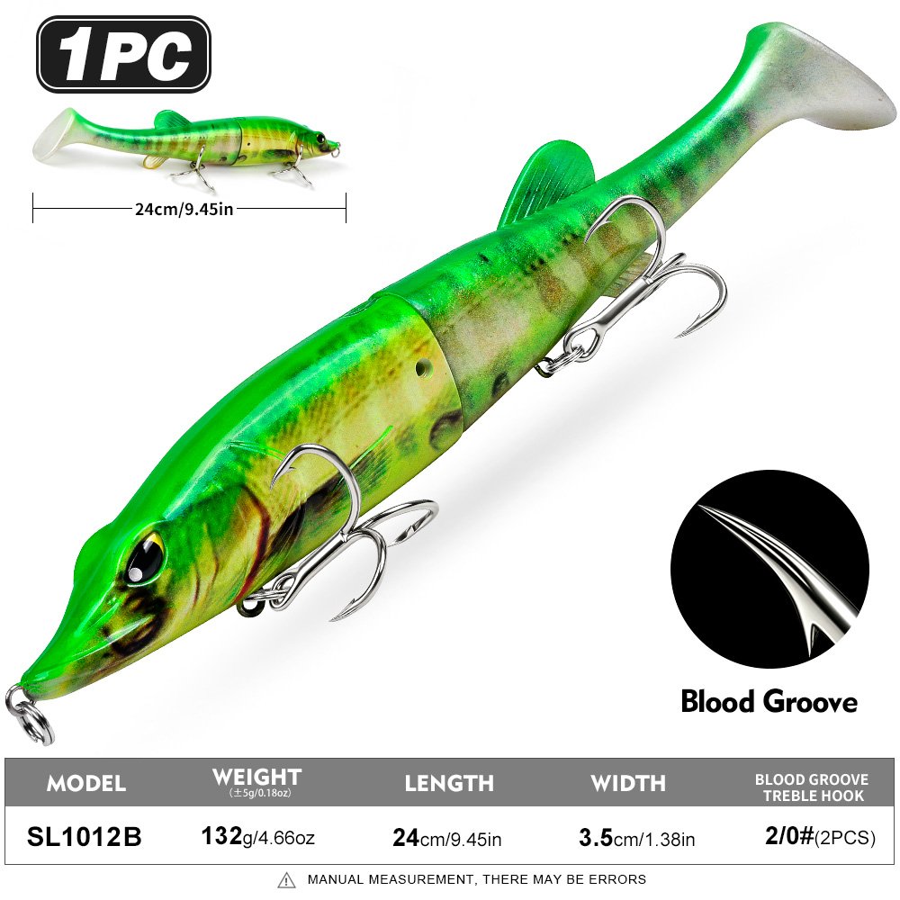 Sunlure SL1012 Two-Jointed Soft Glide Bait, Slow Sinking Segment Swimbait for Pike Muskie Bass, 6 Colors photo 6