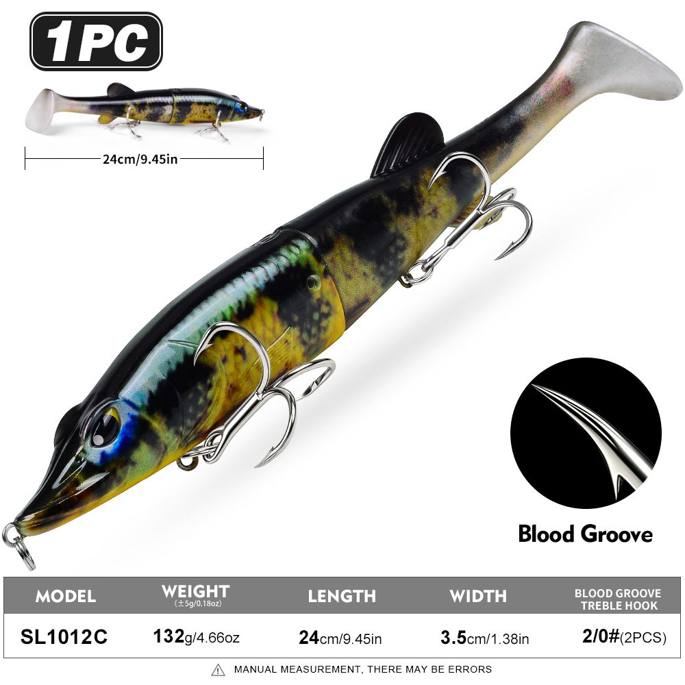 Sunlure SL1012 Two-Jointed Soft Glide Bait, Slow Sinking Segment Swimbait for Pike Muskie Bass, 6 Colors photo 7