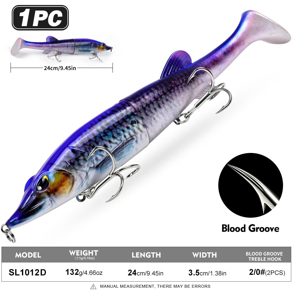 Sunlure SL1012 Two-Jointed Soft Glide Bait, Slow Sinking Segment Swimbait for Pike Muskie Bass, 6 Colors photo 8