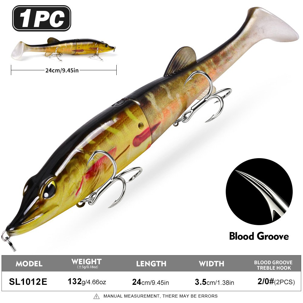 Sunlure SL1012 Two-Jointed Soft Glide Bait, Slow Sinking Segment Swimbait for Pike Muskie Bass, 6 Colors photo 9