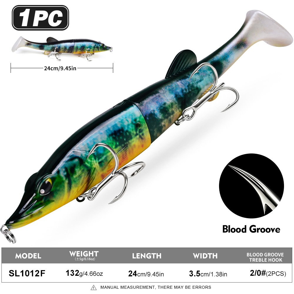 Sunlure SL1012 Two-Jointed Soft Glide Bait, Slow Sinking Segment Swimbait for Pike Muskie Bass, 6 Colors photo 10