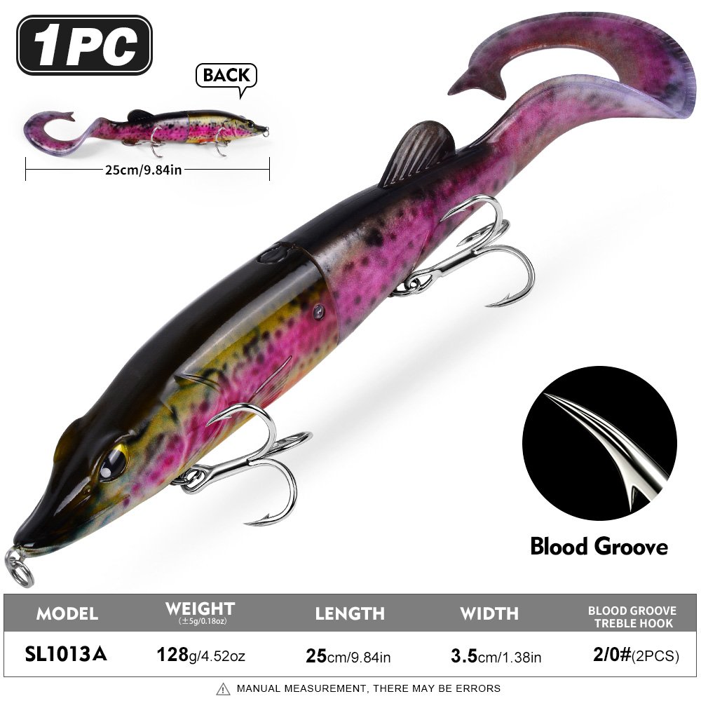 Sunlure SL1013 Two-Jointed Soft Glide Bait, Slow Sinking Segment Swimbait for Pike Muskie Bass, 6 Colors photo 5