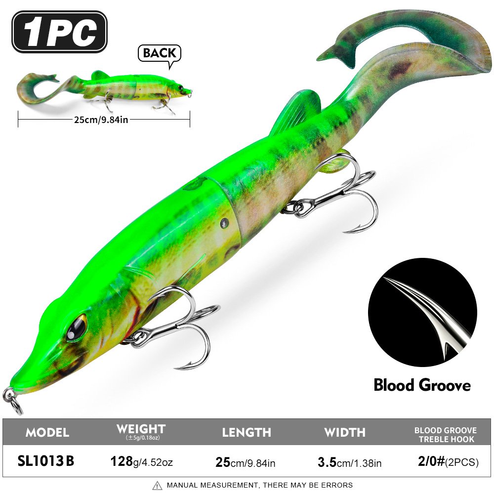 Sunlure SL1013 Two-Jointed Soft Glide Bait, Slow Sinking Segment Swimbait for Pike Muskie Bass, 6 Colors photo 6