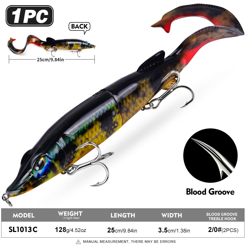 Sunlure SL1013 Two-Jointed Soft Glide Bait, Slow Sinking Segment Swimbait for Pike Muskie Bass, 6 Colors photo 7