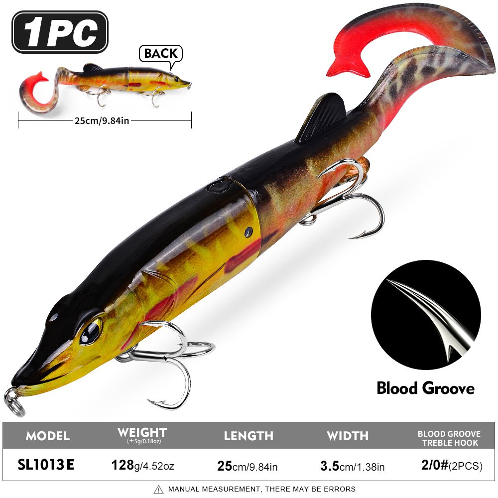 Sunlure SL1013 Two-Jointed Soft Glide Bait, Slow Sinking Segment Swimbait for Pike Muskie Bass, 6 Colors photo 9