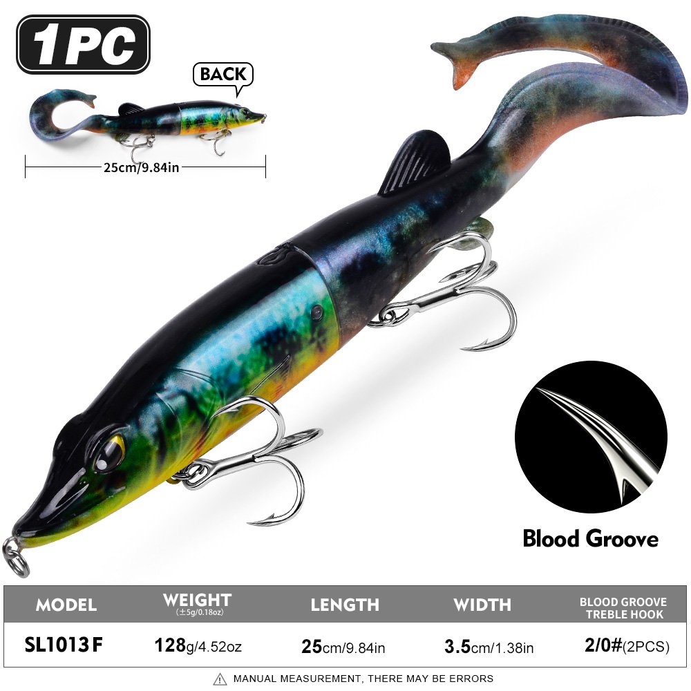 Sunlure SL1013 Two-Jointed Soft Glide Bait, Slow Sinking Segment Swimbait for Pike Muskie Bass, 6 Colors photo 10