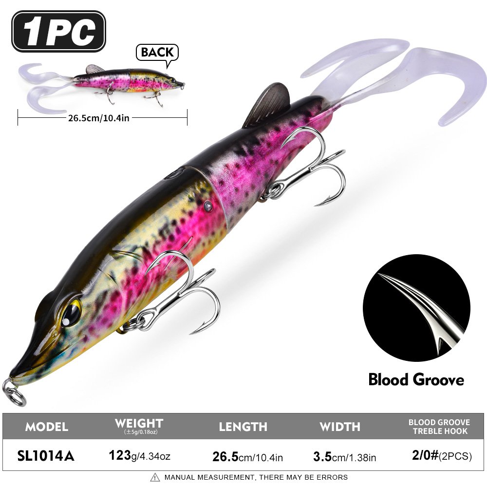 Sunlure SL1014 Two-Jointed Soft Glide Bait, Slow Sinking Segment Swimbait for Pike Muskie Bass, 6 Colors photo 5