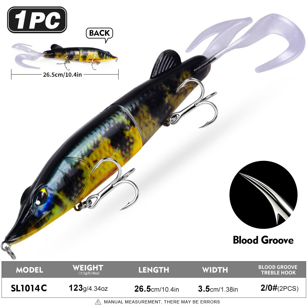 Sunlure SL1014 Two-Jointed Soft Glide Bait, Slow Sinking Segment Swimbait for Pike Muskie Bass, 6 Colors photo 7