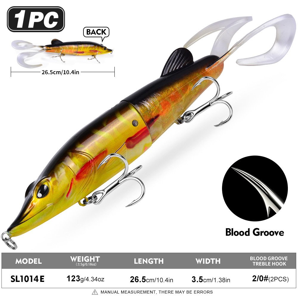 Sunlure SL1014 Two-Jointed Soft Glide Bait, Slow Sinking Segment Swimbait for Pike Muskie Bass, 6 Colors photo 9